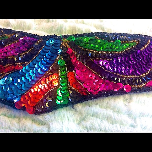 Sequin belt w/black satin rayon vtg 32”+2” Stretch - Picture 6 of 6